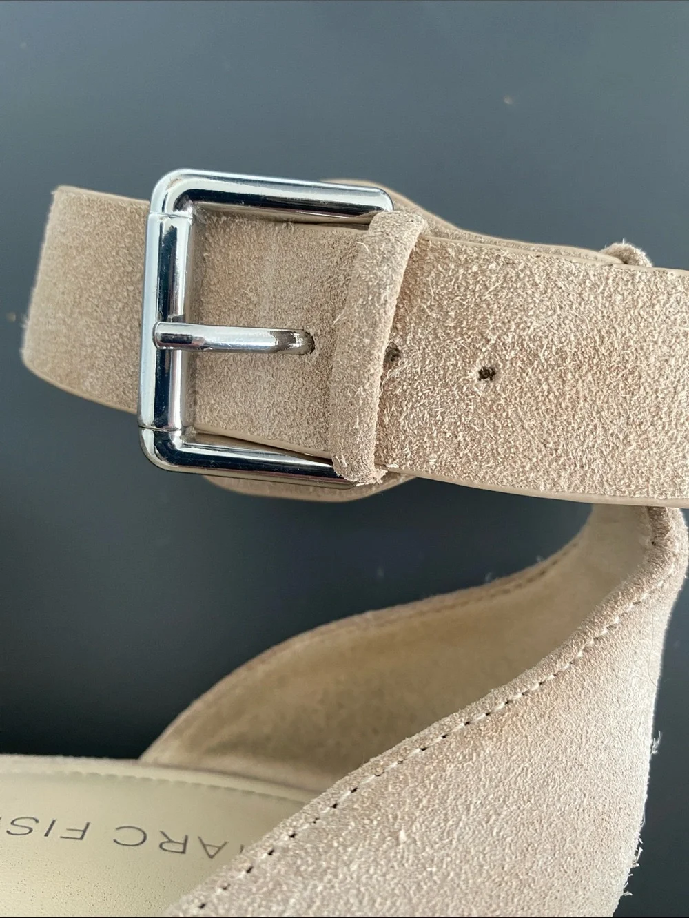 Marc Fisher Taupe Woven Suede Espadrille Wedge Sandals Ankle Strap Sz 7.5 Beach